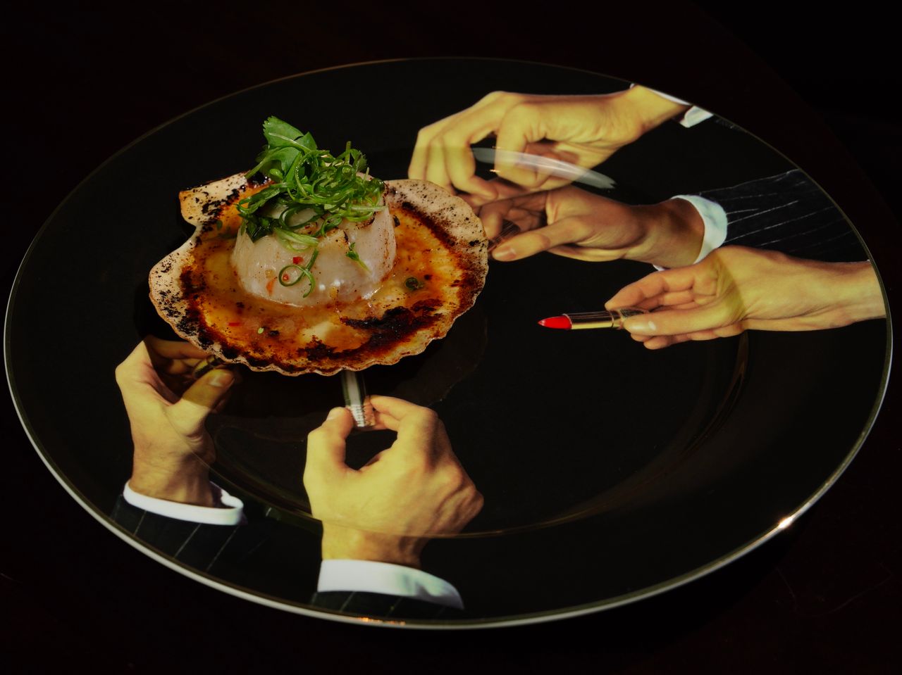 Mastering the First Impression: Your intriguing post title goes here Elegant scallop dish served on a unique plate with hand illustrations. Perfect for culinary art lovers.